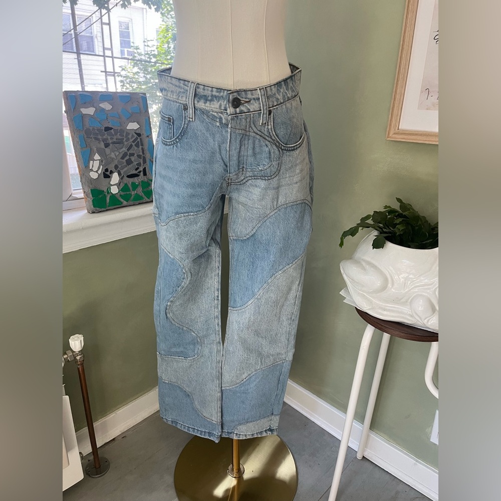 Wavy light blue stitched designer jeans by KodyPhillips